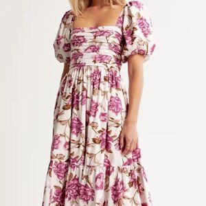 Abercrombie & Fitch Emerson Poplin Puff Sleeve Midi Dress